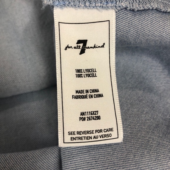 7 For All Mankind One Shoulder Ruffle Chambray Top - Picture 6 of 7